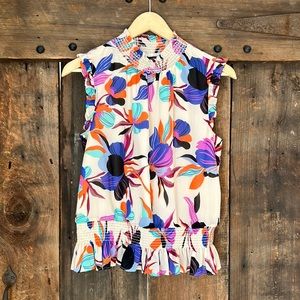 JCREW Mock neck smocked floral sleeveless blouse. Size 4.
